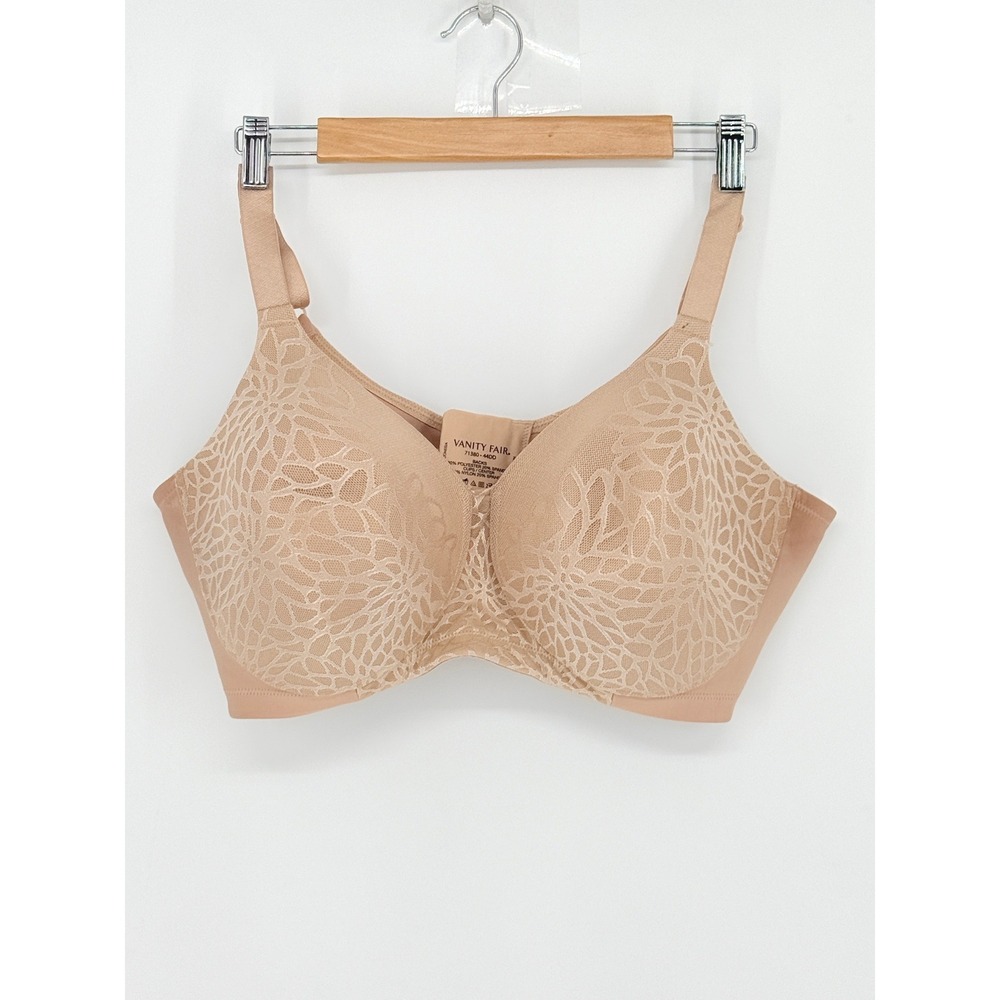 Vanity Fair Beauty Back Full Figure Wirefree  Bra Beige 44DD Lace Over 71380